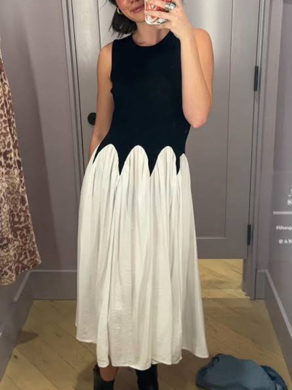 NWOT Siempre x Anthropologie Black and White Midi Dress